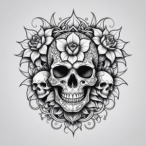 AI-Generated Skulls and Flowers Tattoo