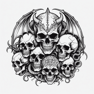 AI-Generated Skulls, Horns, and Wings Tattoo